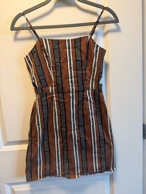Forever 21 Striped Spaghetti‑Strap Mini Dress in Brown, Black, and Cream